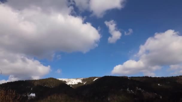 Mountain landscape timelapse the moving white clouds of the Carpathian Mountains — стокове відео