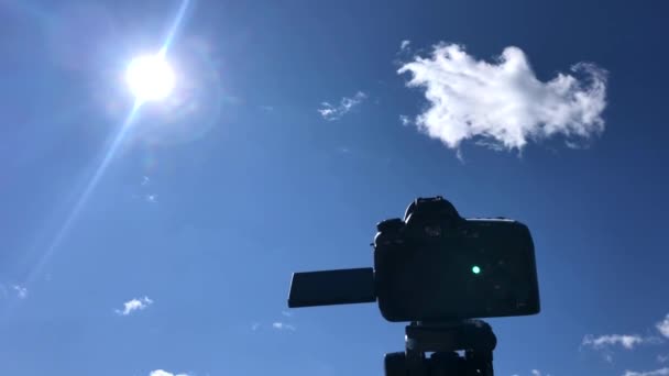 Камера робить вигляд на хмарочос над лісом на тринозі . — стокове відео
