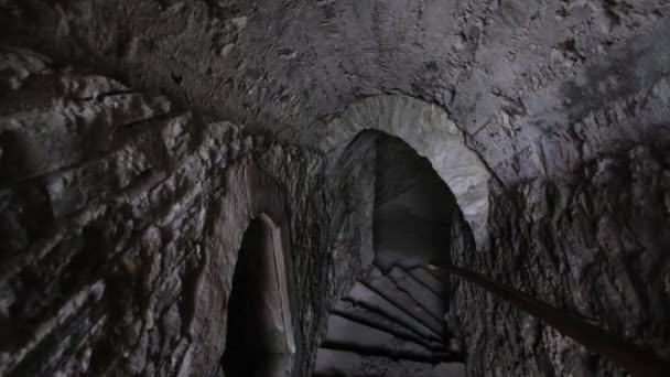 Entrance to the dungeon, first-person shooting. mysterious tunnel. — Vídeo de stock