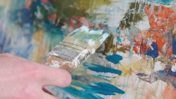 Super slow motion 240 fps, the artist paints an abstract picture in the studio. — Wideo stockowe