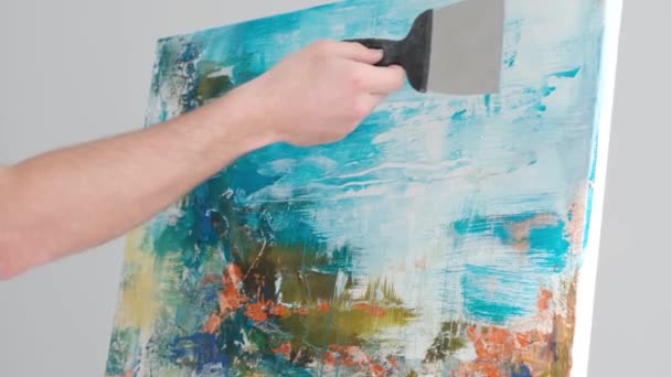 Super slow motion 240 fps, creative artist paints an abstract picture with colorful paints. — Vídeos de Stock