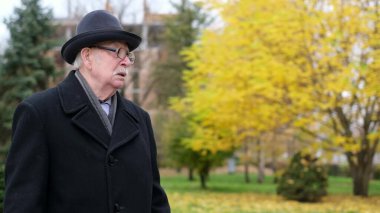 Emekli adam bir sonbahar günü parkta yürür, ağaçlarda sarı yapraklar. Yalnız büyükbaba