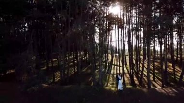 Vurgulama dron doğada düğün çift fotoğraf çekmek