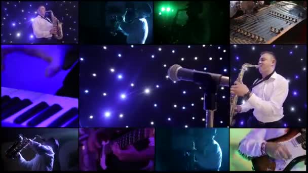 Collage avec différents musiciens - saxophoniste, guitariste, chanteur, pianiste — Video