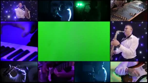 Koláž s různými hudebníky - saxofonista, kytarista, zpěvák, klavírista — Stock video