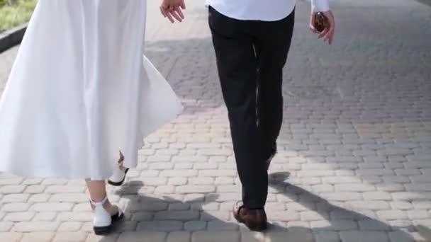 Gelin Damadın Sevgililerinin Düğün Yürüyüşü Sonsuza Dek Birlikte — Stok video
