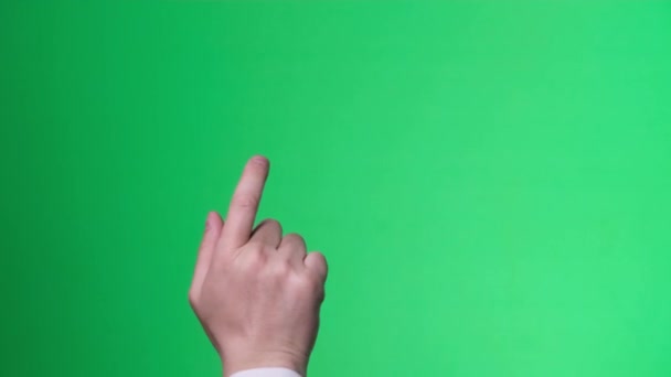 Gestos Masculinos Tela Verde Apontando Tocando Tela Movimentos Mão Tela — Vídeo de Stock