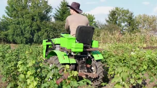 Fermier American Merge Tractor Verde Inspectează Terenul Fertil Conceptul Agricol — Videoclip de stoc