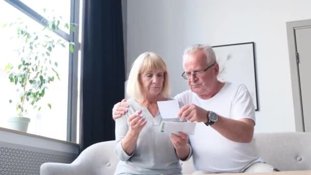 Upset Pensioners Receive Utility Bills Elderly Couple Disappointed Payment Services — Stock Video