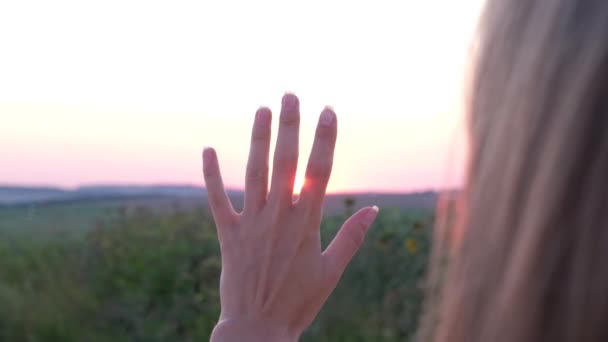Gün Batımında Kızların Elini Kapat Gün Batımı Bir Kızın Elleri — Stok video