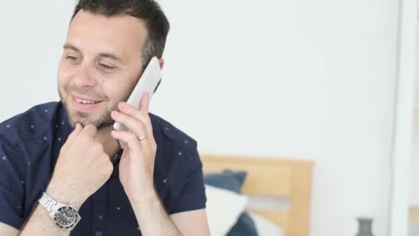 Attractive Man European Appearance Talking Phone Home Virtual Communication — 图库视频影像