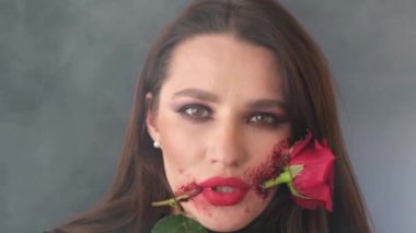 Portrait of a girl with makeup at a party Dia de los muertos. Day of death. 4k video