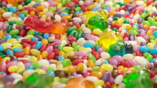 Background Colorful Jelly Candies Sweets Green Yellow Red Orange White — Stock video