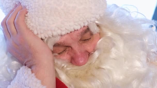 Face Tired Santa Claus Christmas New Year Concept Santa Sleeping — Wideo stockowe