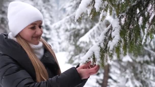 Young Girl Warmly Dressed She Enjoying Winter Woman Snow Covered — Stockvideo