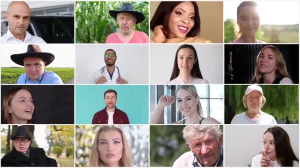 Collage Personas Diferentes Razas Sonríen Marco Collages Retratos Personas Multisecrezhin — Vídeos de Stock