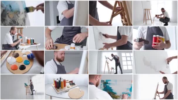 Ensemble Clichés Artiste Succès Faisant Une Peinture Huile Abstraite Moderne — Video