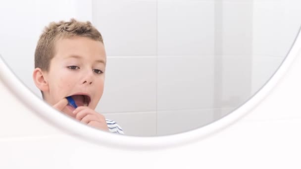 Menino Escova Dentes Antes Para Cama Saúde Dentária Crianças Conceito — Vídeo de Stock