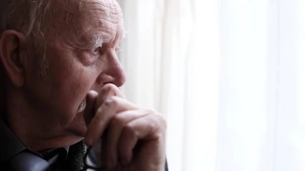 Portrait Upset Grandfather Window Close Portrait Elderly Man Who Depressed Stok Resim