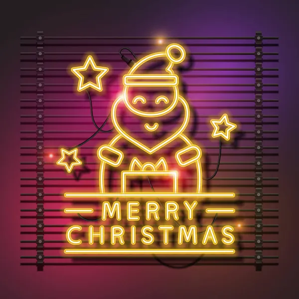 Santa Claus Neon Design Yellow Santa Claus — Stock Vector