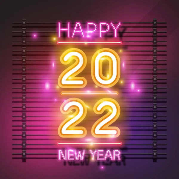 Šťastný Nový Rok 2022 Neonový Design — Stockový vektor