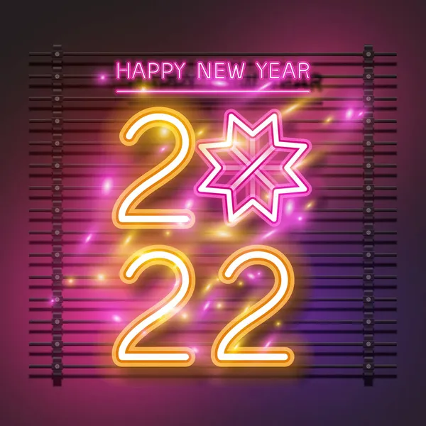 Šťastný Nový Rok 2022 Neonový Design — Stockový vektor