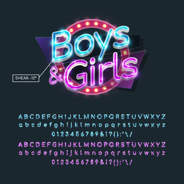 Boys Annd Girls Alphabet Neon Alphabet Vector Alphabet — Stock vektor