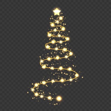 Parlayan ışıklardan yapılmış Noel ağacı. Vektör