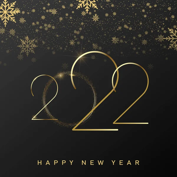 2022 Happy New Year Card Luxury Golden Text Falling Snowflakes — Stock Vector