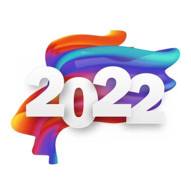 Renkli fırça darbeleriyle 2022 Mutlu Yıllar kartı. Vektör.