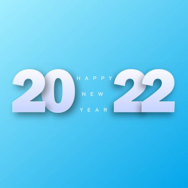2022 Mutlu Yıllar kartı. Mavi arka planda beyaz numaralar var. Vektör.