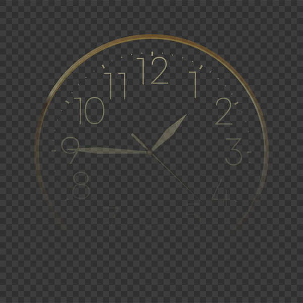 Golden New Year's clock on a transparent background. Vector.