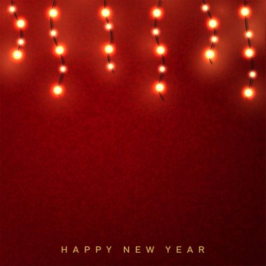 Noel çelenkleri asılmış mutlu yıllar kartı. Vektör.