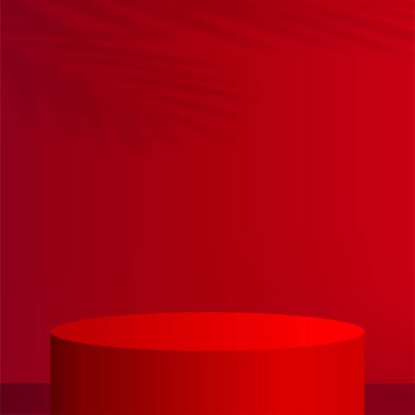 Kırmızı renkli geometrik üç boyutlu podyumlarla soyut arkaplan. Vektör illüstrasyonu