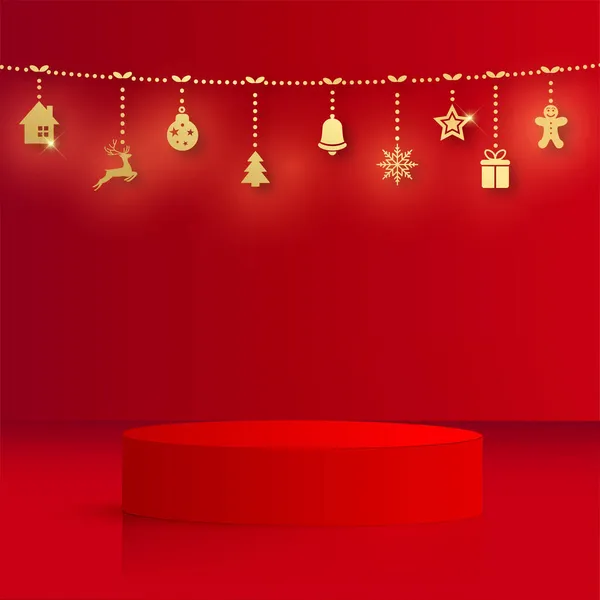 Abstrakter Hintergrund mit roter Farbe geometrische 3D-Podien für Neujahr. Vektorillustration — Stockvektor