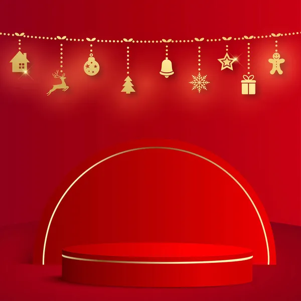 Abstrakter Hintergrund Mit Roter Farbe Geometrische Podien Für Neujahr Vektorillustration — Stockvektor