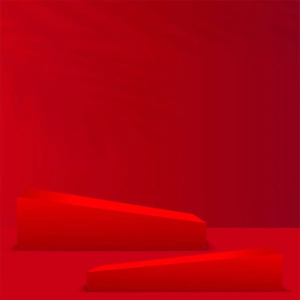 Fondo abstracto con podios geométricos en 3D de color rojo. Ilustración vectorial — Vector de stock