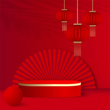Kırmızı podyumlu Çin yeni yılı. Vektör illüstrasyonu.