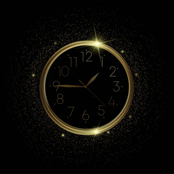 Relógio Clássico Dourado Brilhante Com Números Romanos — Vetor de Stock