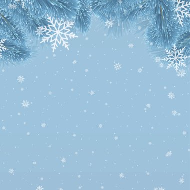 Çam dalları çerçeveli Noel kartı. Vektör illüstrasyonu