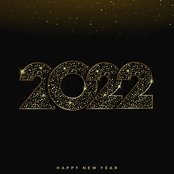 2022 Feliz año nuevo con el diseño de números de oro de la tarjeta de felicitación. Vector. — Archivo Imágenes Vectoriales