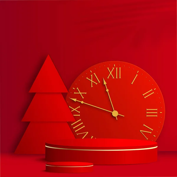 Cartão Feliz Ano Novo Com Pódio Vermelho Ilustração Vetorial — Vetor de Stock