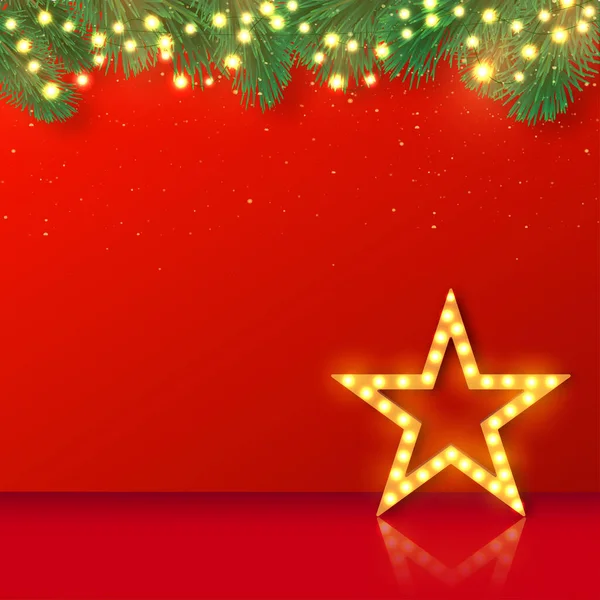 Feliz Ano Novo Cartão Chrismat Com Estrela Lâmpadas Ornamentos Fundo — Vetor de Stock