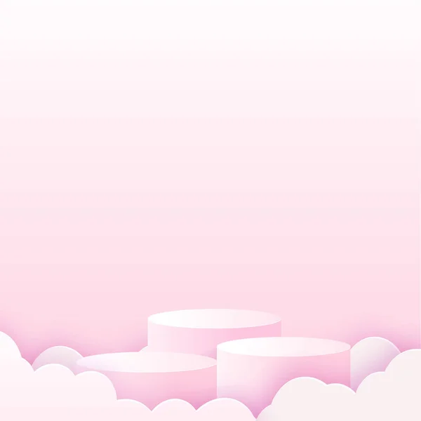Happy Valentine Day Card Pink Clouds Podium Vector — Stockvector