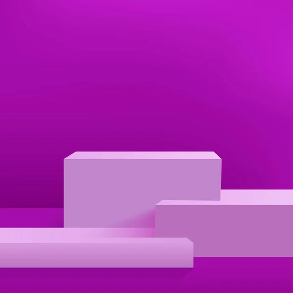 Fondo abstracto con podios geométricos en 3D de color púrpura. Ilustración vectorial. — Vector de stock