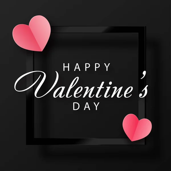 Happy Valentines Day Greeting Card Pink Heart Black Background Vector — Vetor de Stock