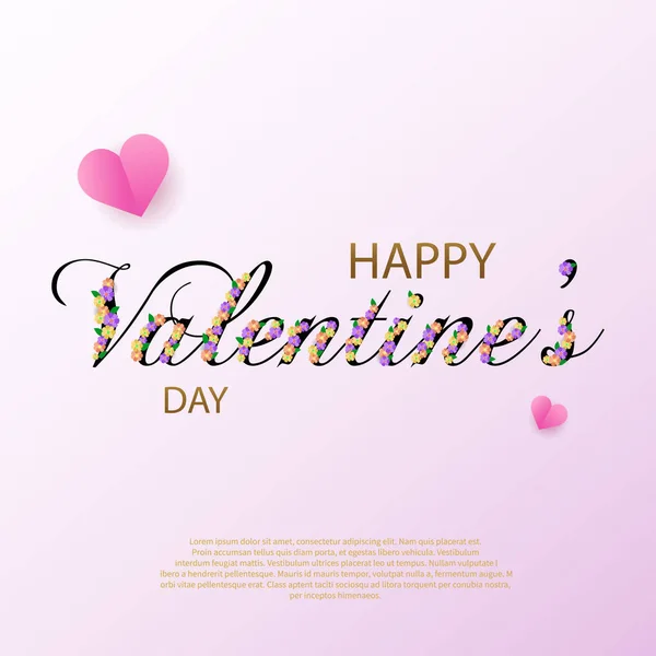 Happy Valentines Day Greeting Card Text Colorful Bright Flowers Heart — Wektor stockowy