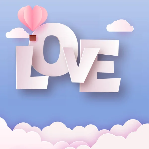 Concept Love Valentine Day Paper Clouds Love Text Vector — 스톡 벡터