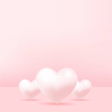 Concept of love and Valentine day with 3d pink hearts. Vector