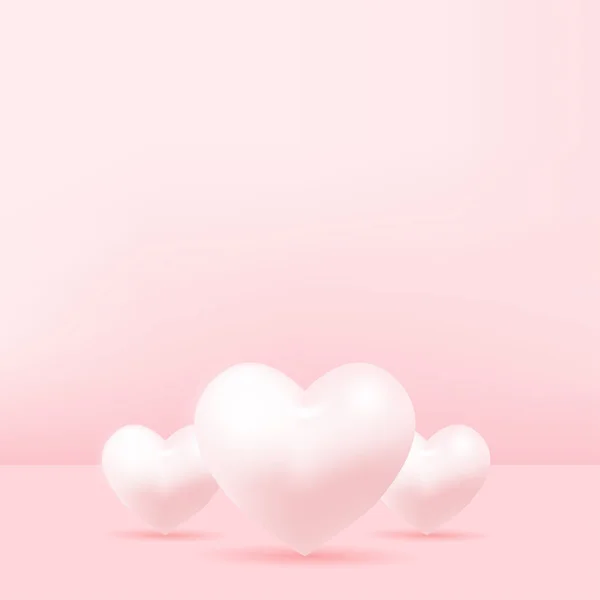 Concept of love and Valentine day with 3d pink hearts. Vector — Archivo Imágenes Vectoriales